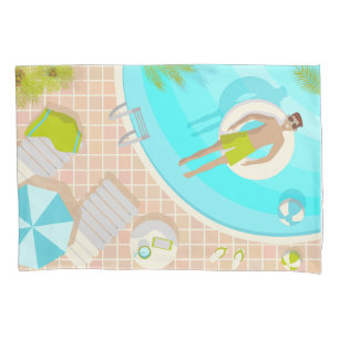 Swimming pool guy on tropical summer beach vacay pillow case