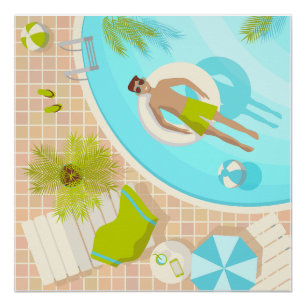 Swimming pool guy on tropical summer beach vacay poster