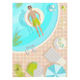 Swimming pool guy on tropical summer beach vacay tablecloth