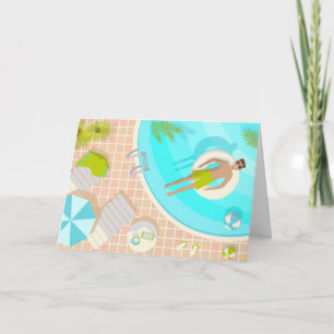 Swimming pool guy on tropical summer beach vacay thank you card