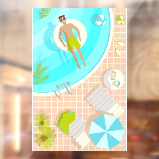 Swimming pool guy on tropical summer beach vacay window cling (Sheet 2)