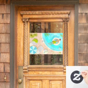 Swimming pool guy on tropical summer beach vacay window cling