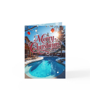 Swimming Pool in the Winter Christmas Holiday Card