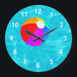 Swimming Pool. Large Clock<br><div class="desc">A cool summer pool beach ball timepiece.</div>