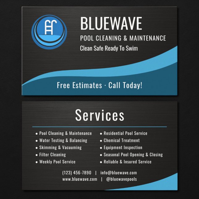 Swimming Pool Maintenance Metallic Business Card (Creator Uploaded)