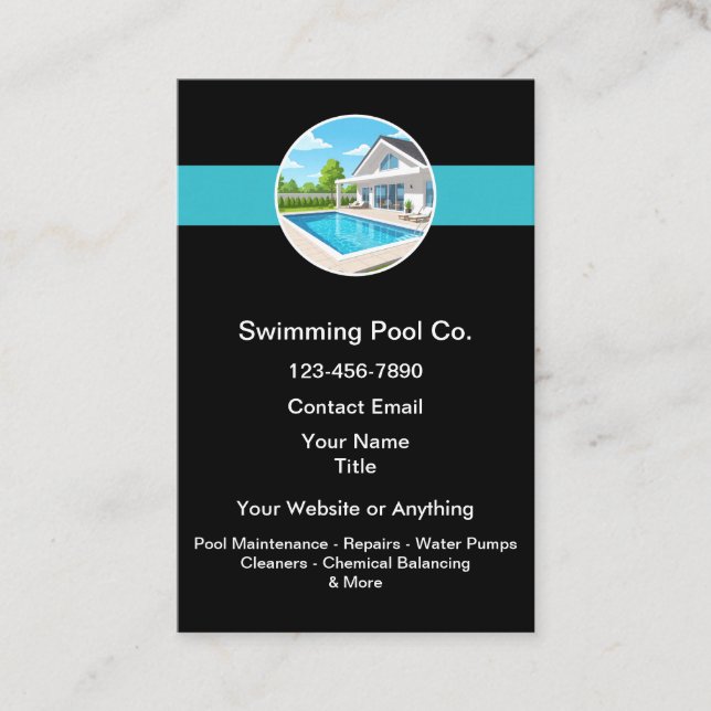 Swimming Pool Maintenance Services Business Card (Front)