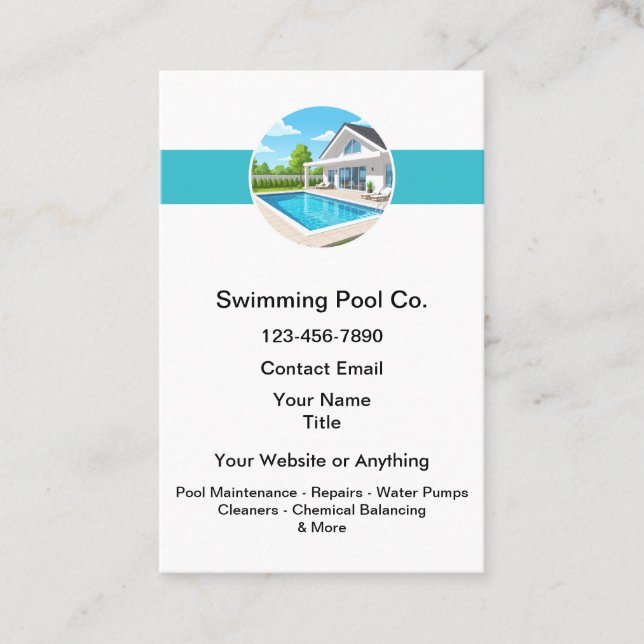Swimming Pool Maintenance Services Business Card (Front)