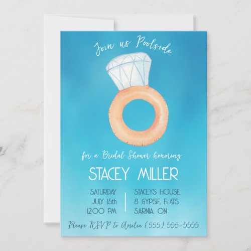 Swimming Pool Party Engagement Ring Bridal Shower Invitation
