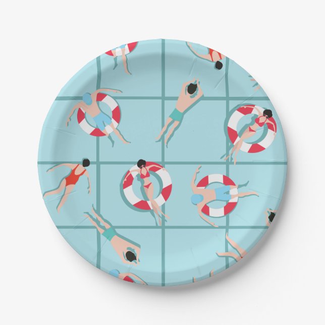 Swimming Pool Party Fun Poolside  Paper Plates (Front)