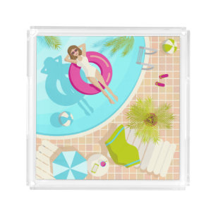 Swimming pool party girl in bikini summer beach  acrylic tray