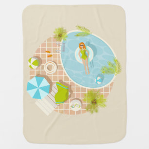 Swimming pool party girl in bikini summer beach  baby blanket