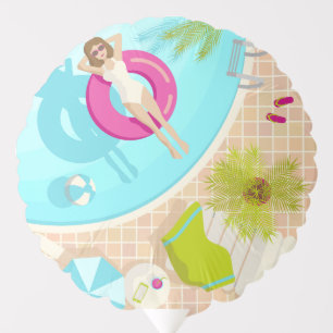 Swimming pool party girl in bikini summer beach balloon