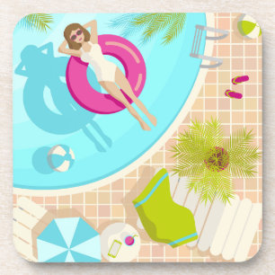 Swimming pool party girl in bikini summer beach  beverage coaster