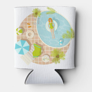 Swimming pool party girl in bikini summer beach  can cooler