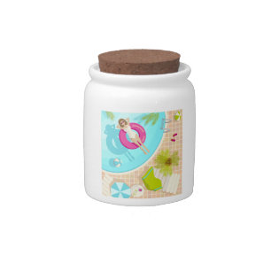 Swimming pool party girl in bikini summer beach  candy jar