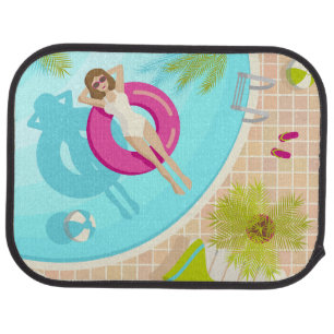 Swimming pool party girl in bikini summer beach car floor mat
