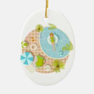 Swimming pool party girl in bikini summer beach  ceramic ornament