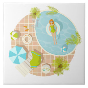 Swimming pool party girl in bikini summer beach  ceramic tile