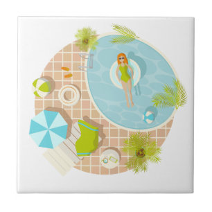 Swimming pool party girl in bikini summer beach  ceramic tile