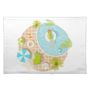 Swimming pool party girl in bikini summer beach  cloth placemat