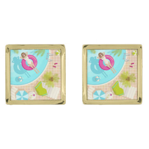 Swimming pool party girl in bikini summer beach  cufflinks