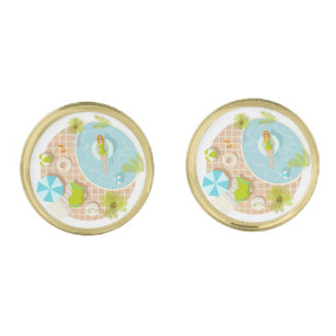 Swimming pool party girl in bikini summer beach  cufflinks