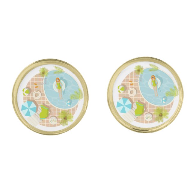 Swimming pool party girl in bikini summer beach  cufflinks (Front)