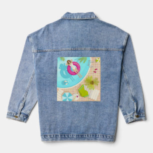 Swimming pool party girl in bikini summer beach denim jacket