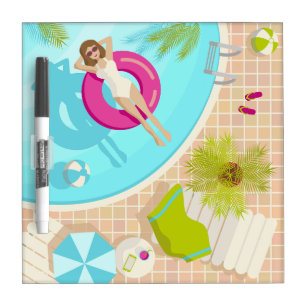 Swimming pool party girl in bikini summer beach dry erase board
