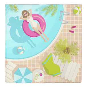 Swimming pool party girl in bikini summer beach duvet cover