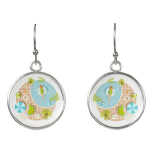 Swimming pool party girl in bikini summer beach  earrings