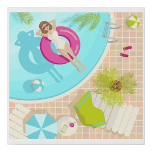 Swimming pool party girl in bikini summer beach faux canvas print