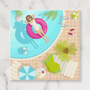 Swimming pool party girl in bikini summer beach  favor tags