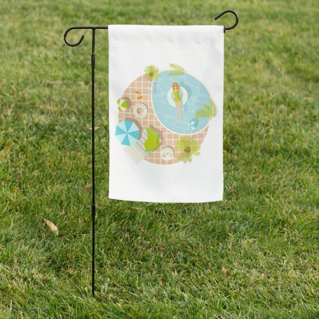 Swimming pool party girl in bikini summer beach  garden flag (In SItu)