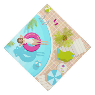 Swimming pool party girl in bikini summer beach  graduation cap topper