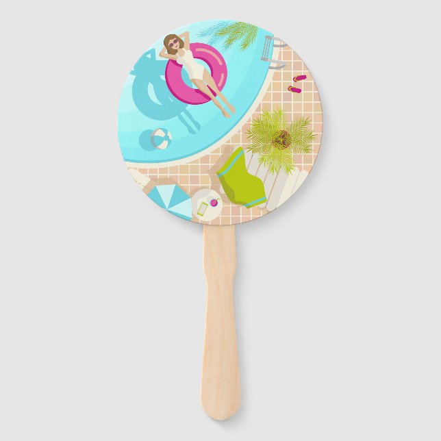 Swimming pool party girl in bikini summer beach  hand fan (Front)