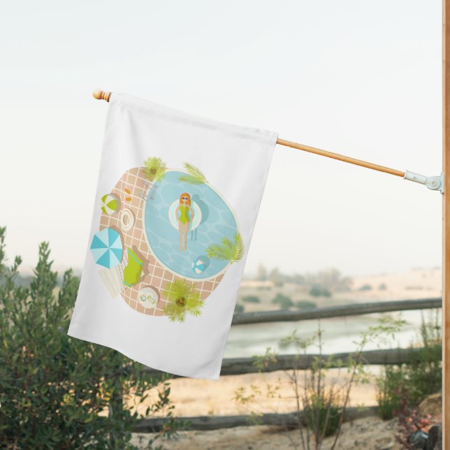 Swimming pool party girl in bikini summer beach  house flag (Insitu (Back))