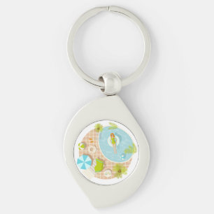 Swimming pool party girl in bikini summer beach keychain