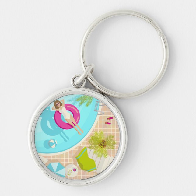 Swimming pool party girl in bikini summer beach  keychain (Front)