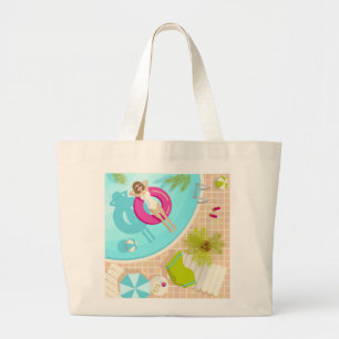 Swimming pool party girl in bikini summer beach  large tote bag