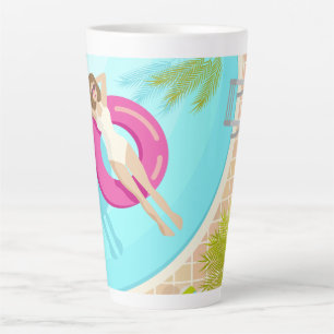 Swimming pool party girl in bikini summer beach latte mug