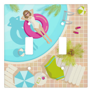 Swimming pool party girl in bikini summer beach light switch cover