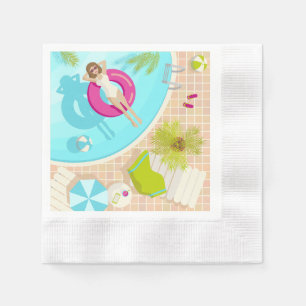 Swimming pool party girl in bikini summer beach napkins