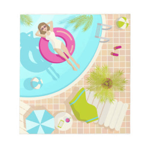 Swimming pool party girl in bikini summer beach notepad