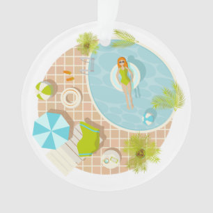 Swimming pool party girl in bikini summer beach ornament