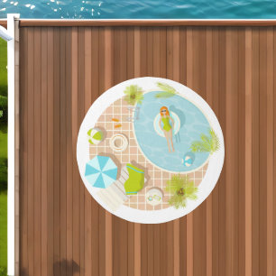 Swimming pool party girl in bikini summer beach outdoor rug