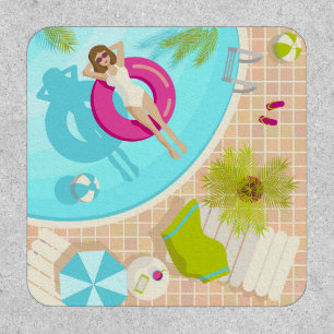 Swimming pool party girl in bikini summer beach patch