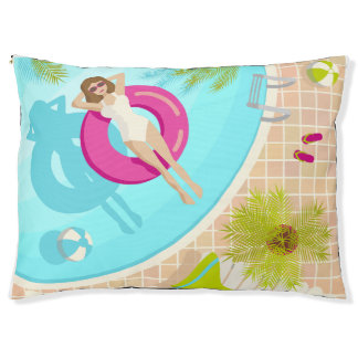 Swimming pool party girl in bikini summer beach  pet bed