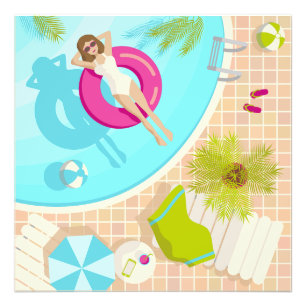Swimming pool party girl in bikini summer beach photo print