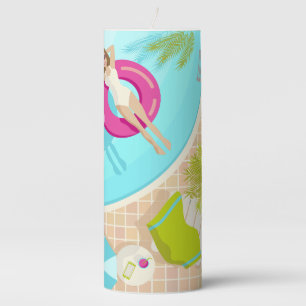Swimming pool party girl in bikini summer beach  pillar candle